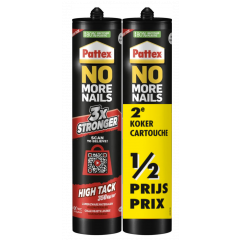 Pattex No More Nails High Tack - 3x Stronger - lijmt zware materialen - wit - 2 x 390 gram