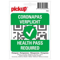 Pickup sticker coronapas verplicht - vierkant - 10 x 10 cm